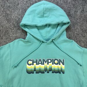 Champion Reverse Weave Sweatshirt Women Med Green Spell Out Hoodie